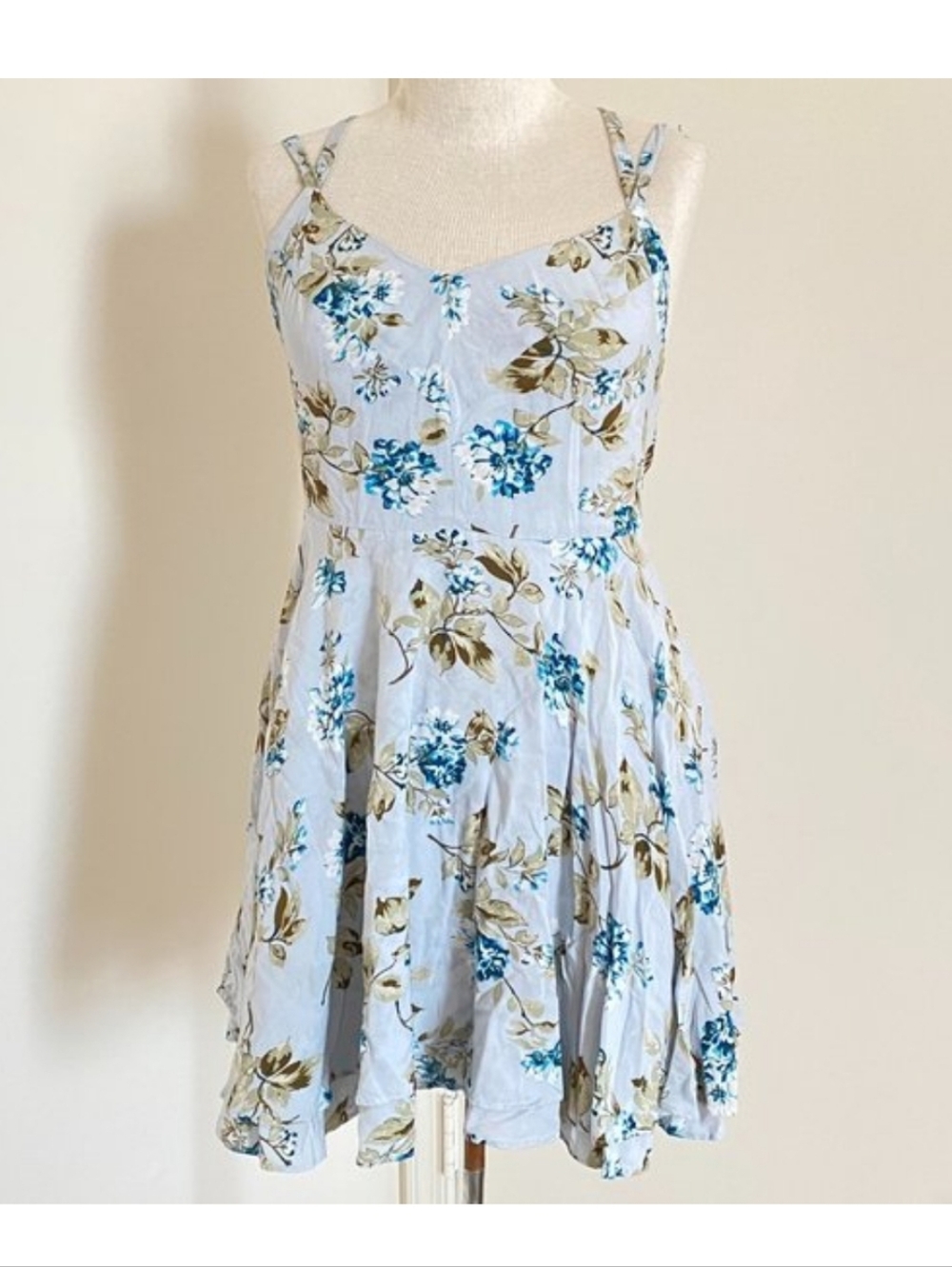 Kimchi Blue Cream Dress with Blue and Brown Floral Print